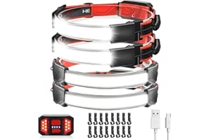 BUD K Headlamp Rechargeable 4 Pack, 1000LM 230° Wide Beam Head lamp, Led Bright Headlamp with Power Taillight & 8 Clips, 3 Modes, Waterproof Headlight Hardhat Headlamp for Running, Camping, Fishing