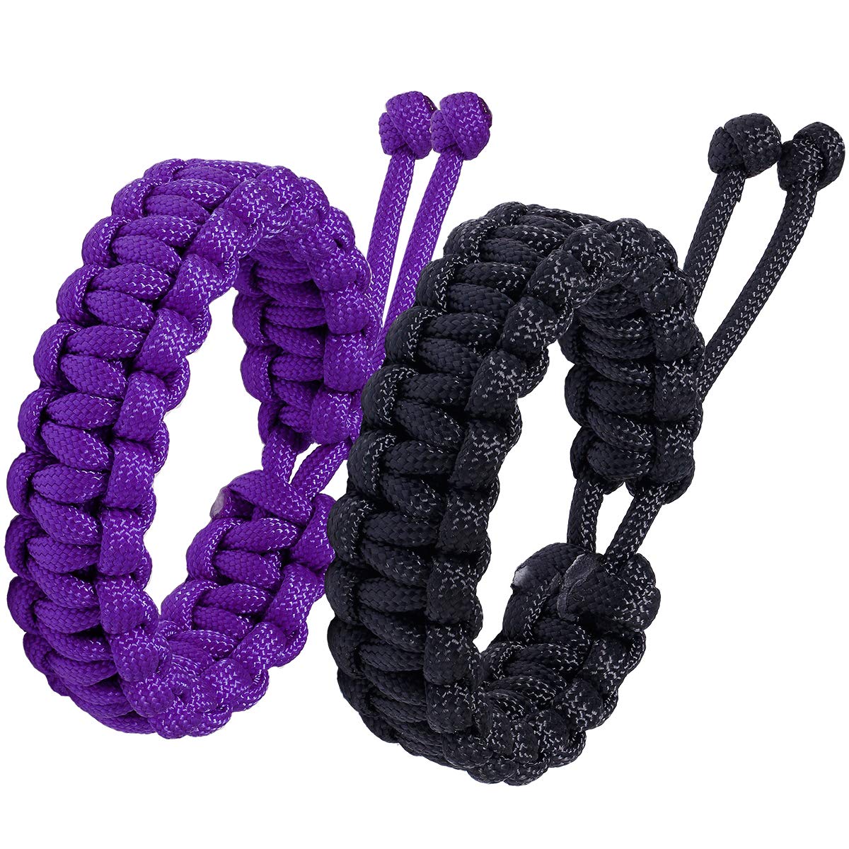 Jewboo Paracord Survival Bracelets Braided Paracord Handmade Rope for Couples Men Women Adjustable Size(black&purple)