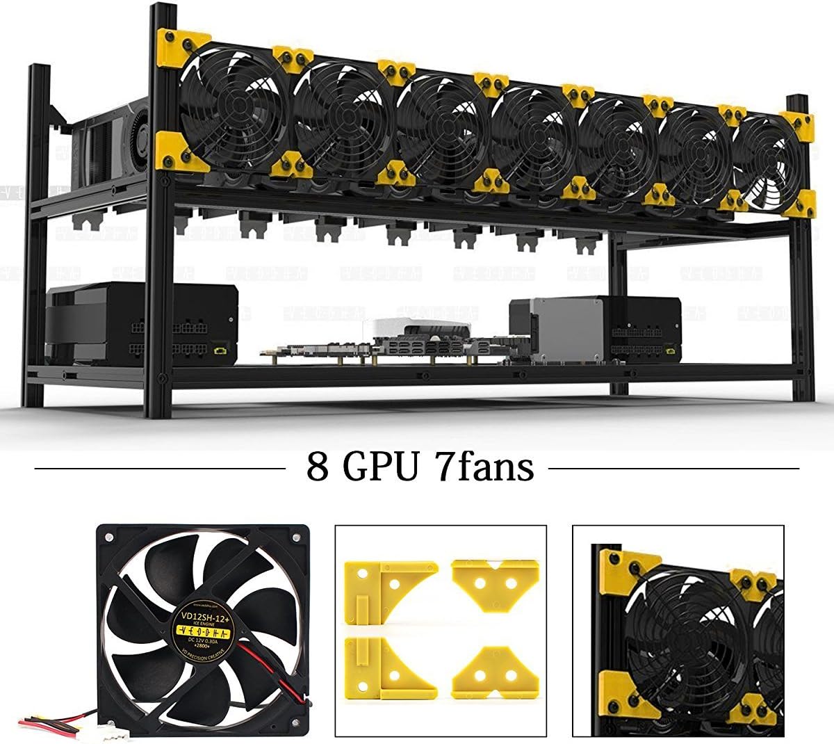 8 GPU Miner Case Aluminum Stackable Mining Rig Case With 7 Fans Open Air Frame Unassembled Miner Kit For ETH/ETC/ZCash Ethereum,Bitcoin,and Altcoins(Classic)