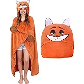 Wearable Blanket Hoodie- Super Soft Fox Blanket Hooded Women Men, Perfect Animal Fox Gifts for Adults Birthday Festival Holiday