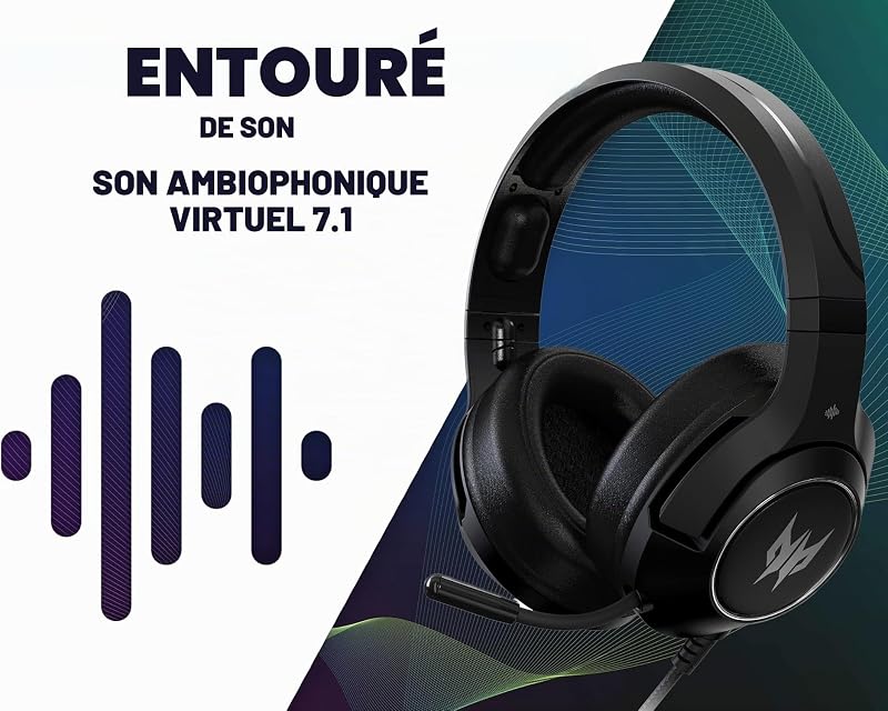 Predator Galea 350, Casque Gaming, avec Câble 3,5 mm Jack, Driver Audio 50 mm, Impédance 32 ohm, Puissance 20mW, Bande Réglable, Microphone Rétractable Unidirectionnel, Contrôle du Volume, Noir
