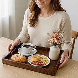 Acacia Wood Serving Tray with Handles, 17 Inch
