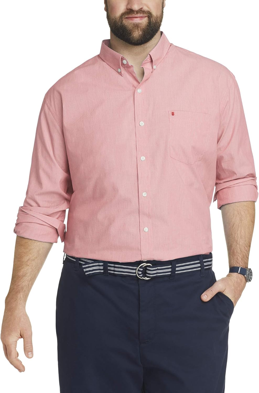 IZOD Men's Big and Tall Button Down Long Sleeve Stretch Performance Solid Shirt at  Men’s Clothing store