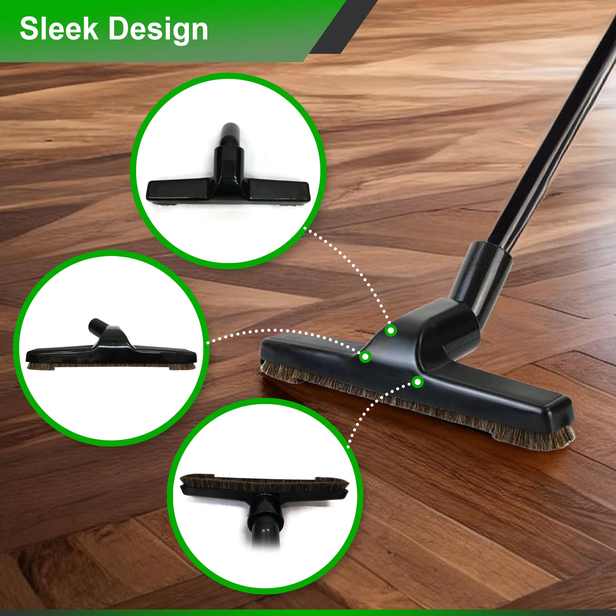 Upgraded Vacuum Floor Brush for Universal Vacuum Cleaners with 1 ¼ inch (1.25'') (32mm) Inner Diameter with Horse Hair Soft Bristles 10” Wide Black (1 Brush Only)