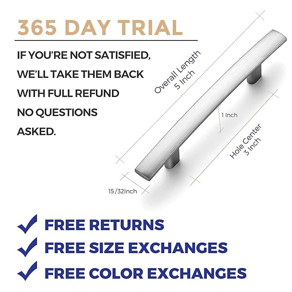 RAVINTE 5-3/16 INCH CURVED CABINET PULLS BRUSHED NICKEL KITCHEN ARCH CUPBOARD HANDLES ZINC ALLOY CABINET PULLS 5-3/16″ LENGTH,3″ HOLE CENTER | 30 PACK