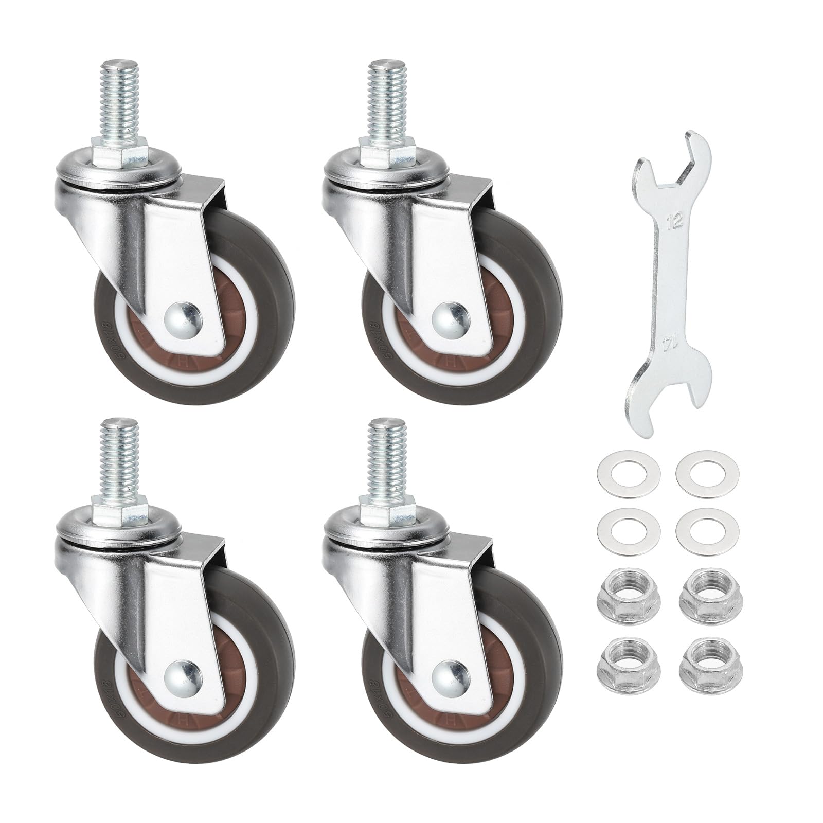 PATIKIL 2 Inch Threaded Stem Casters, 4Pcs M10x20mm TPE Swivel Caster Wheels Load Capacity 264 Lbs for Furniture Trolley Cart, Brown