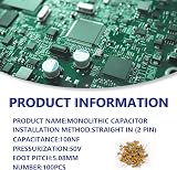 Innfeeltech 100pcs 50V 100nF Monolithic Ceramic Capacitors Yellow view 2
