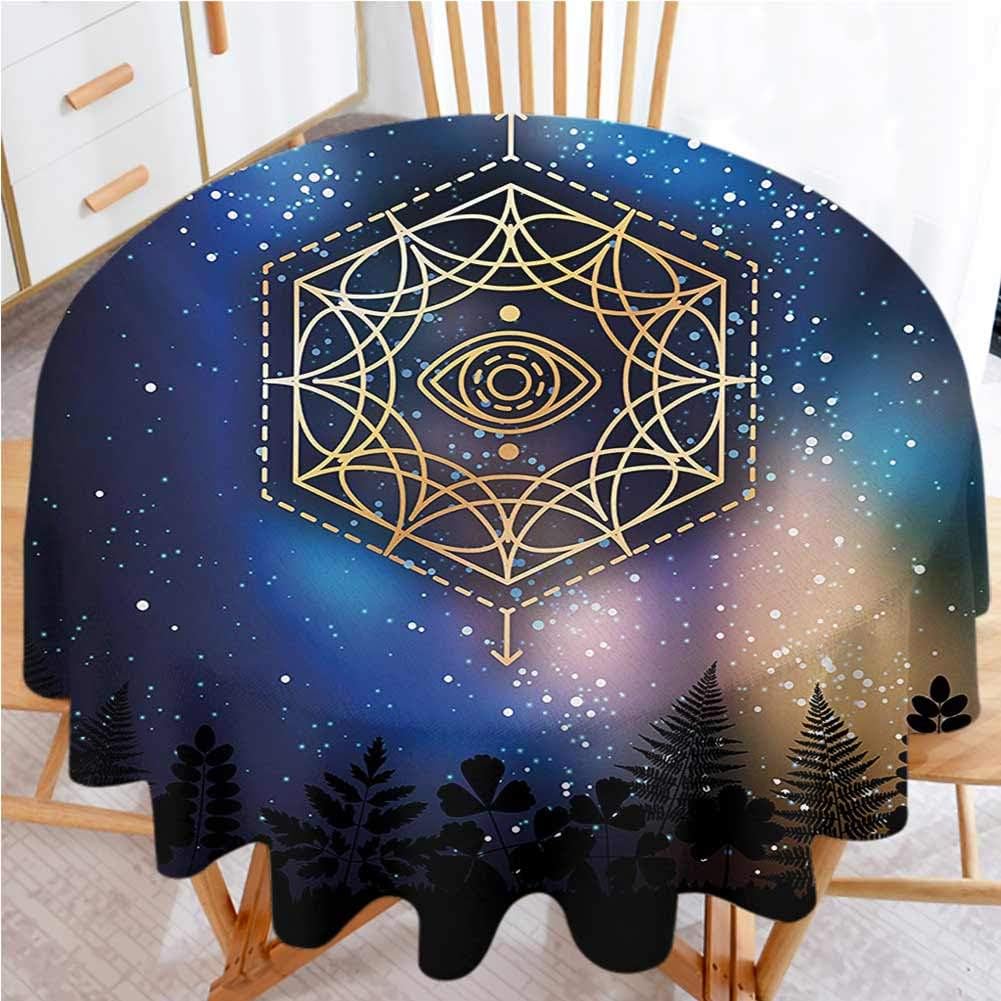 shirlyhome Sacred Geometry Round Table Cloth Hexagon Form with The Eye Icon in The Centre on Starry Night Mystic Image Waterproof Fabric Table Cloth Multicolor (Diameter 54")