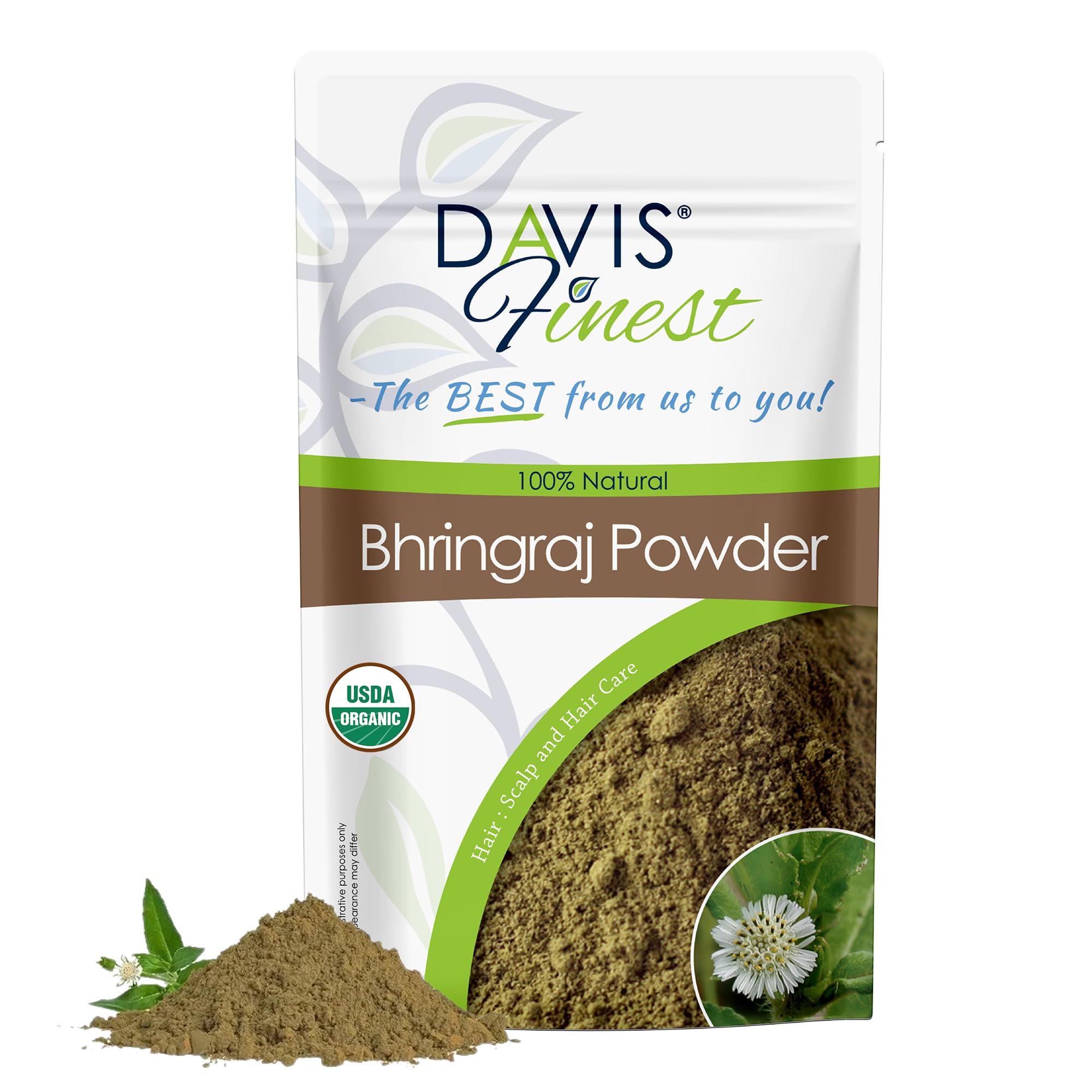 Davis Finest Organic Bhringraj Powder 100g, Healthy Scalp, Hair Growth, Pure & Natural Essential Ayurvedic Hair Mask for Hair Loss, Hair Fall, Split Ends, Damaged Thinning Hair