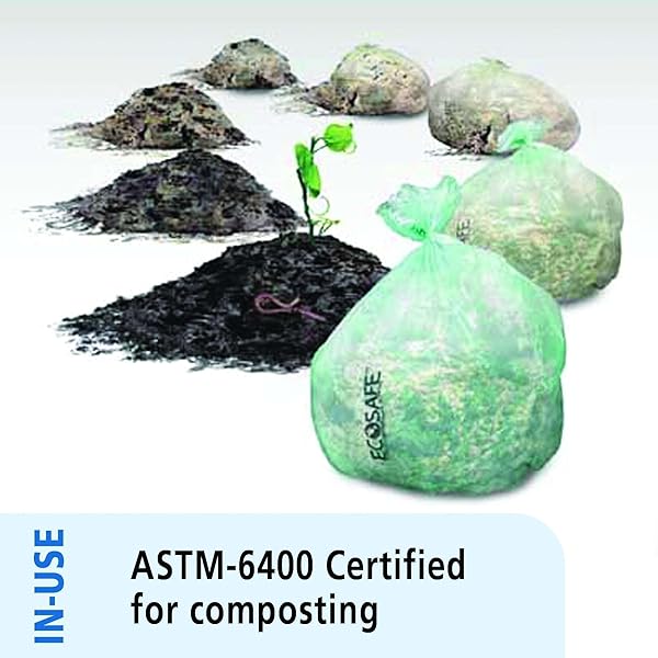 STOUT BY ENVISION E2430E85 ECOSAFE-6400 COMPOSTABLE BAGS, 24″ X 30″, 13 GAL CAPACITY, 0.85 MIL THICKNESS, GREEN (PACK OF 45)