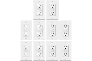 ELECTECK 10 Pack GFCI Outlets 15 Amp, Non-Tamper Resistant, Decor GFI Receptacles with LED Indicator, Ground Fault Circuit Interrupter, Wallplate Included, ETL Listed, White