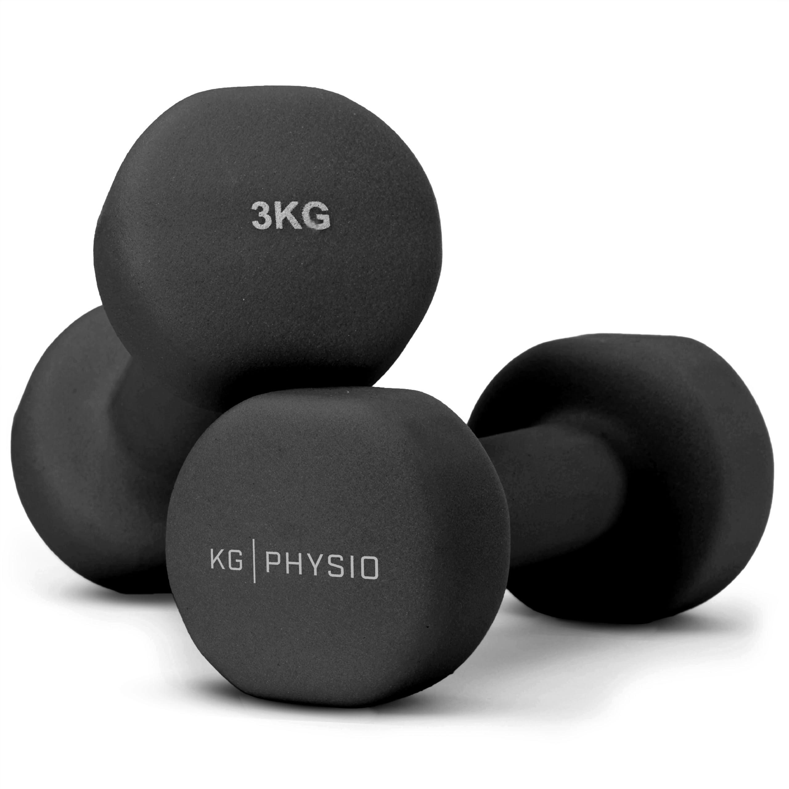 KG Physio Weights Dumbbells Set Women & Men - Neoprene-Coated & Sweat-Resistant Weights Set with Anti-Roll Technology & A3 Exercise Poster, Gym Equipment for Home, 1-10 kg Dumb Bells Pair