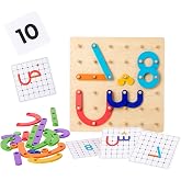 Auvewilo Arabic Letters Wooden Construction Pegboard Educational Toy | Arabic Alphabet Literacy, Fine Motor Skills