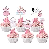 Gyufise 36Pcs Baby Shower Girl Cupcake Toppers Swan Pacifier Cloud Moon Star Baby Girl Cupcake Picks Oh Baby It's a Girl Cake Decorations for Baby Shower Kids Girls Birthday Party Supplies Pink