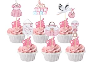 Gyufise 36Pcs Baby Shower Girl Cupcake Toppers Swan Pacifier Cloud Moon Star Baby Girl Cupcake Picks Oh Baby It's a Girl Cake Decorations for Baby Shower Kids Girls Birthday Party Supplies Pink