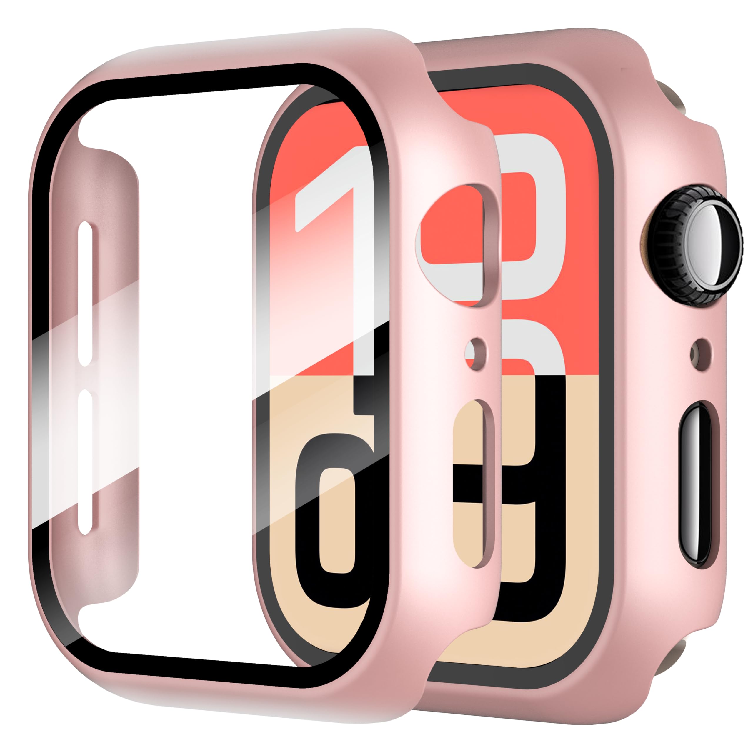 Diruite 2-Pack Screen Protector for Apple Watch SE 3/2/1 /Series 6 5 4 40mm Tempered Glass Case,All Around Hard Matte PC Protective Cover,Rose Gold,40mm