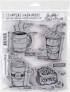 Stampers Anonymous Tim Holtz Cling Rubber Fresh Brewed Blueprint Stamp Set, 7 x 8.5
