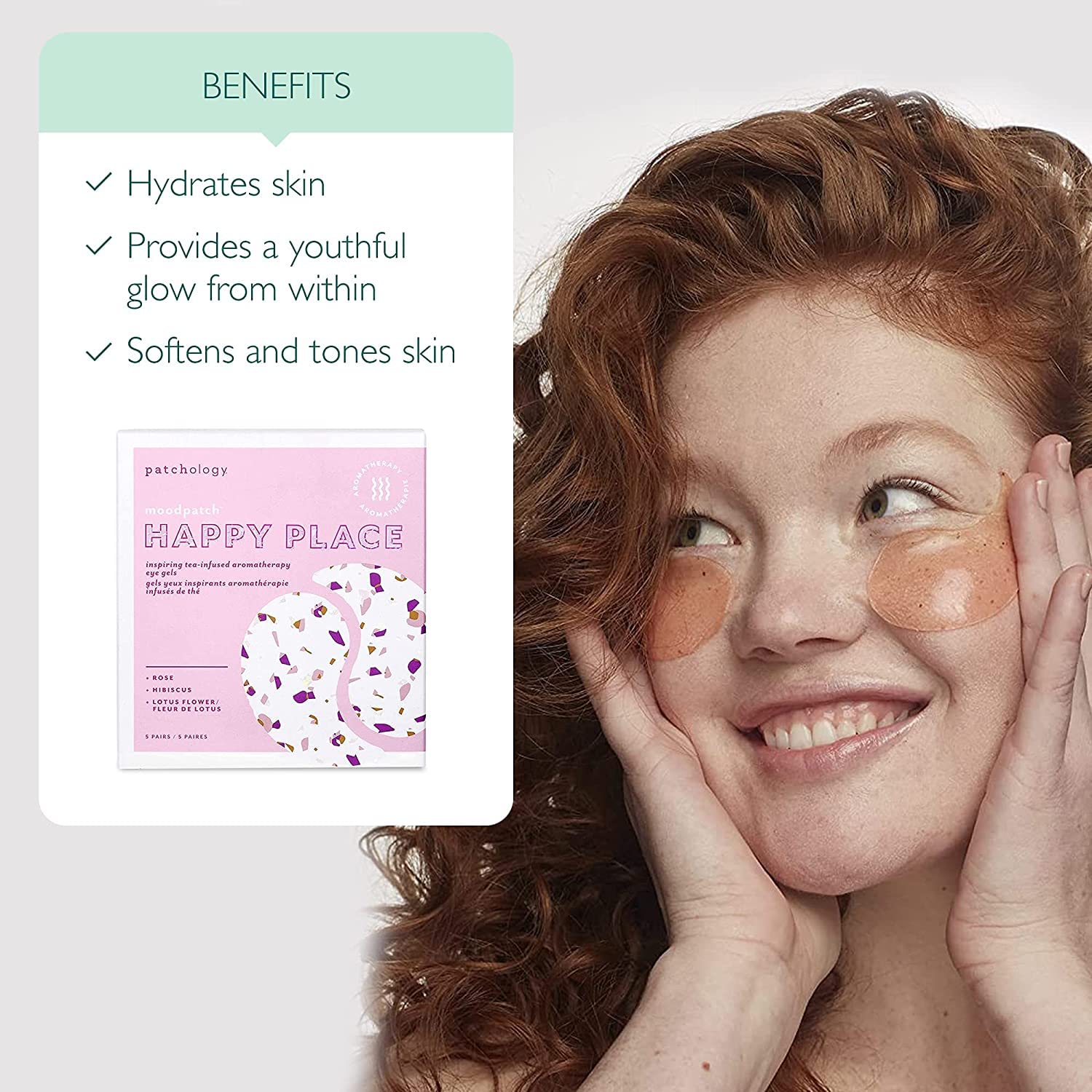 Patchology Happy Place Under Eye Patches - Overnight Anti-Aging Masks for Dark Circles, Puffy & Eye Bags, & Wrinkles - Brightening & Depuffing Skin Care Undereye Pads for a Youthful Glow (5 Pairs)