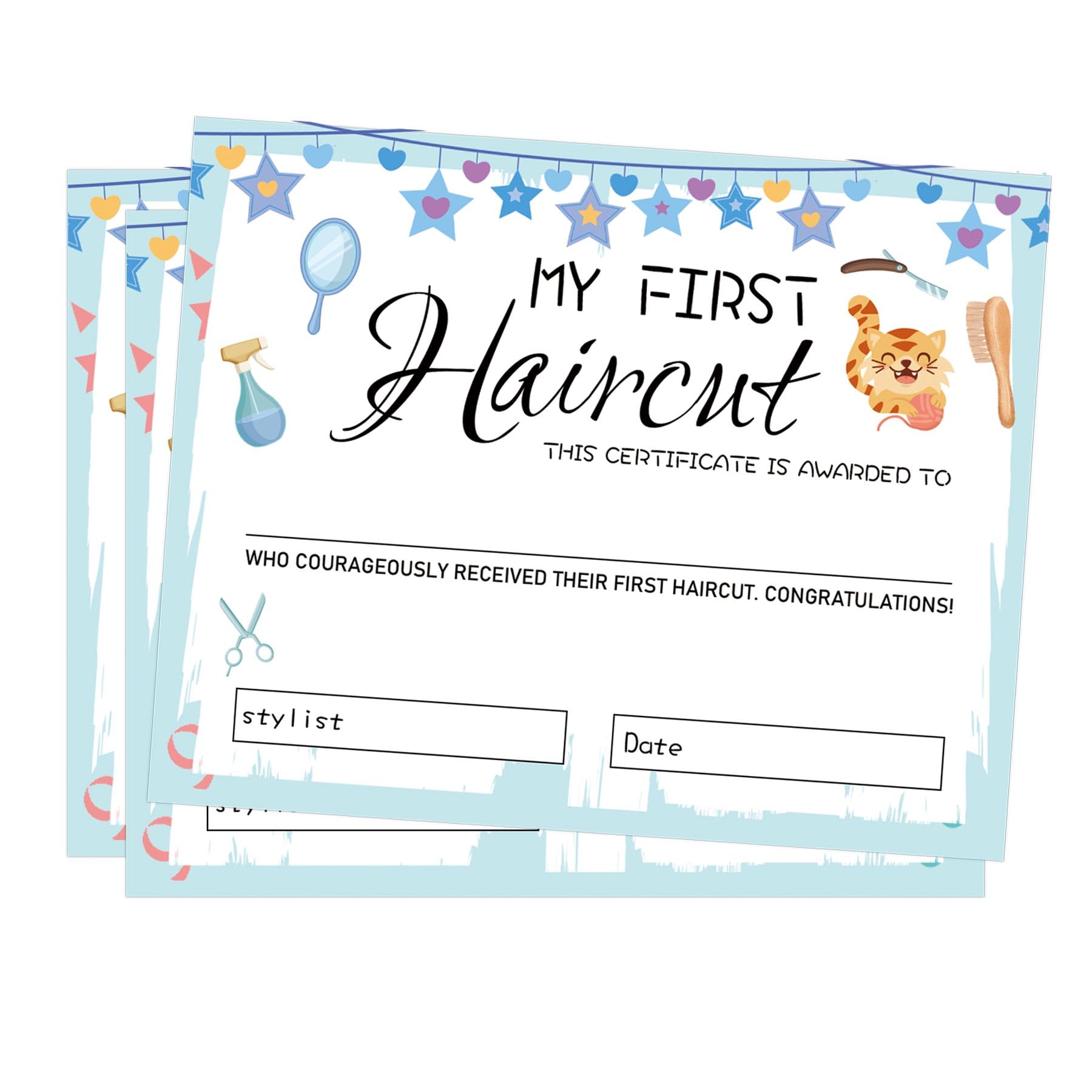 25 Pack My First Haircut Certificate 8x10 Inch-First Haircut Milestone Keepsake Card for Kid Girl Boy