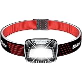 Blukar Headlamp Rechargeable, 2000L Super Bright LED Head Lamp Headlight with Red Warning Lights and 6 Modes, Motion Sensor C