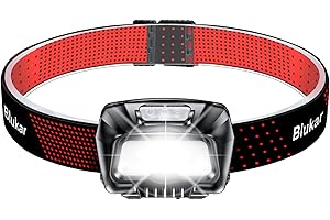 Blukar Headlamp Rechargeable, 2000L Super Bright LED Head Lamp Headlight with Red Warning Lights and 6 Modes, Motion Sensor C