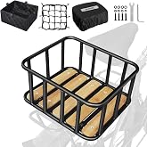 RAYMACE Bike Basket Rear, Bicycle Basket | with Rainproof Cover, Liner &amp; Cargo Net,Large Capacity Rear Bike Rack Baskets Fits Most Bikes &amp; E-Bike
