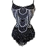 Yoyomomozi Glitter Sequins Fringe Bodysuit Pole Dance Leotard Sexy Party Birthday Club Celebrate Stage Performance Costumes
