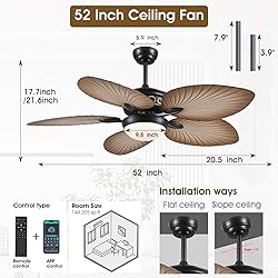 Wiviniya Tropical Ceiling Fans with Lights, 52 Inch