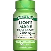 Nature's Truth Lions Mane Mushroom Supplement | 2100mg | 50 Capsules | with BioPerine | Vegan, Non GMO & Gluten Free Suppleme