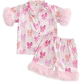 Kuriozud Birthday Girl Pajamas Silk Stain Pjs Shirt Tops+Shorts 2Piece Set Birthday Toddler Kids Little Girl Nightgown Gift