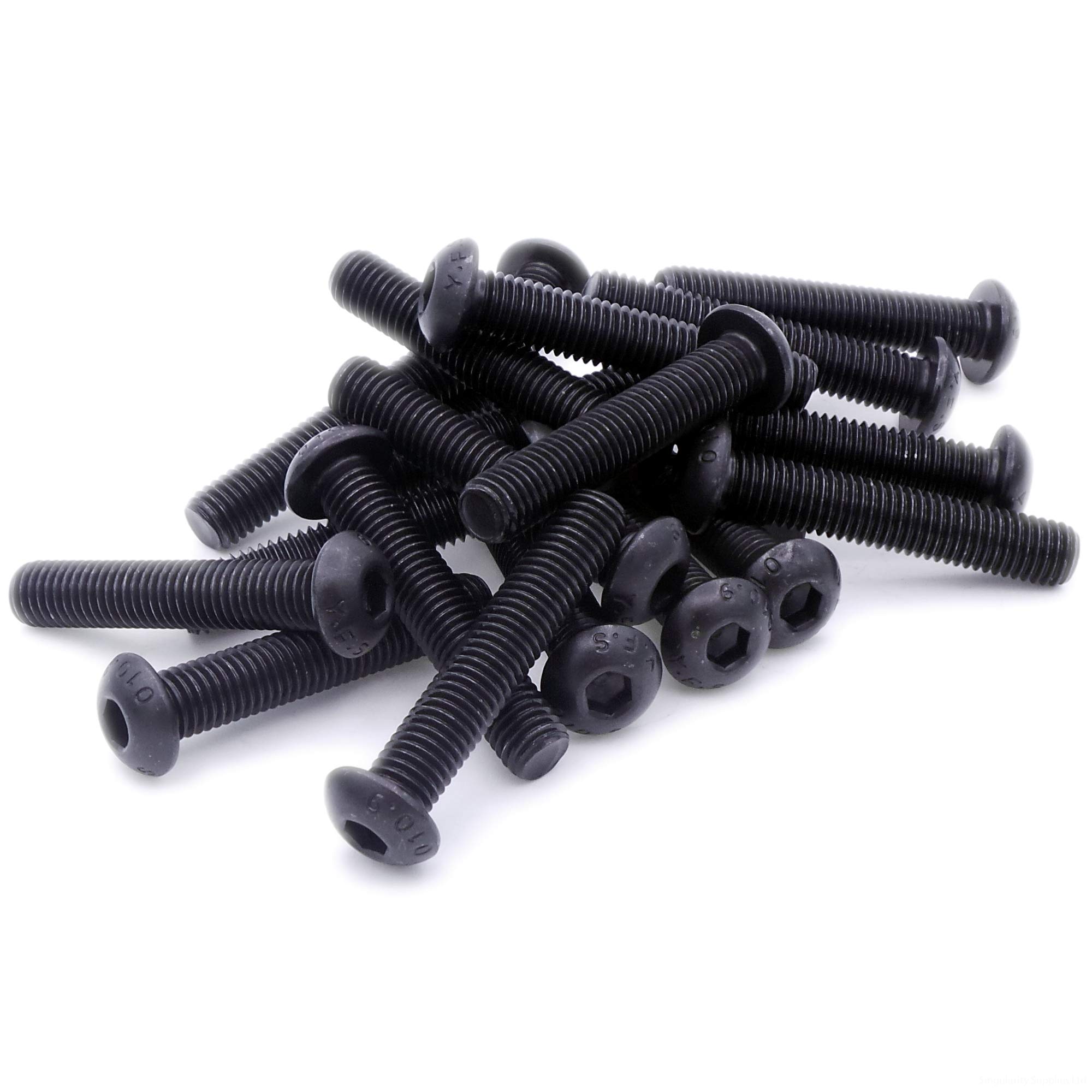 M10 (10mm x 50mm) Hex Socket Button Machine Screw (Bolt) - Black Steel (Pack of 5)