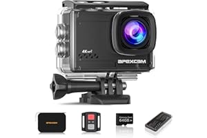 Apexcam 4K 60FPS 64MP EIS WiFi Action Camera with 64GB Memory Card Waterproof Underwater Camera 40M Sport Camera 2.0'LCD 2.4G