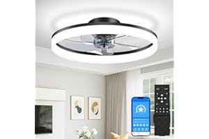 VOLISUN Low Profile Ceiling Fans with Lights and Remote, 20in Flush Mount Ceiling Fans with Light, Dimmable Fandelier LED Fan