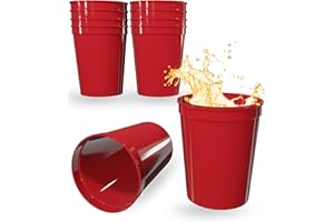 PartyPrints 10 Pack 16 oz Red Reusable Blank Plastic Cups, Stadium Cups Bulk – BPA Free Top Rack Dishwasher Safe, Party Colored Cups Perfect for Weddng, Birthday Graduation, Clubs