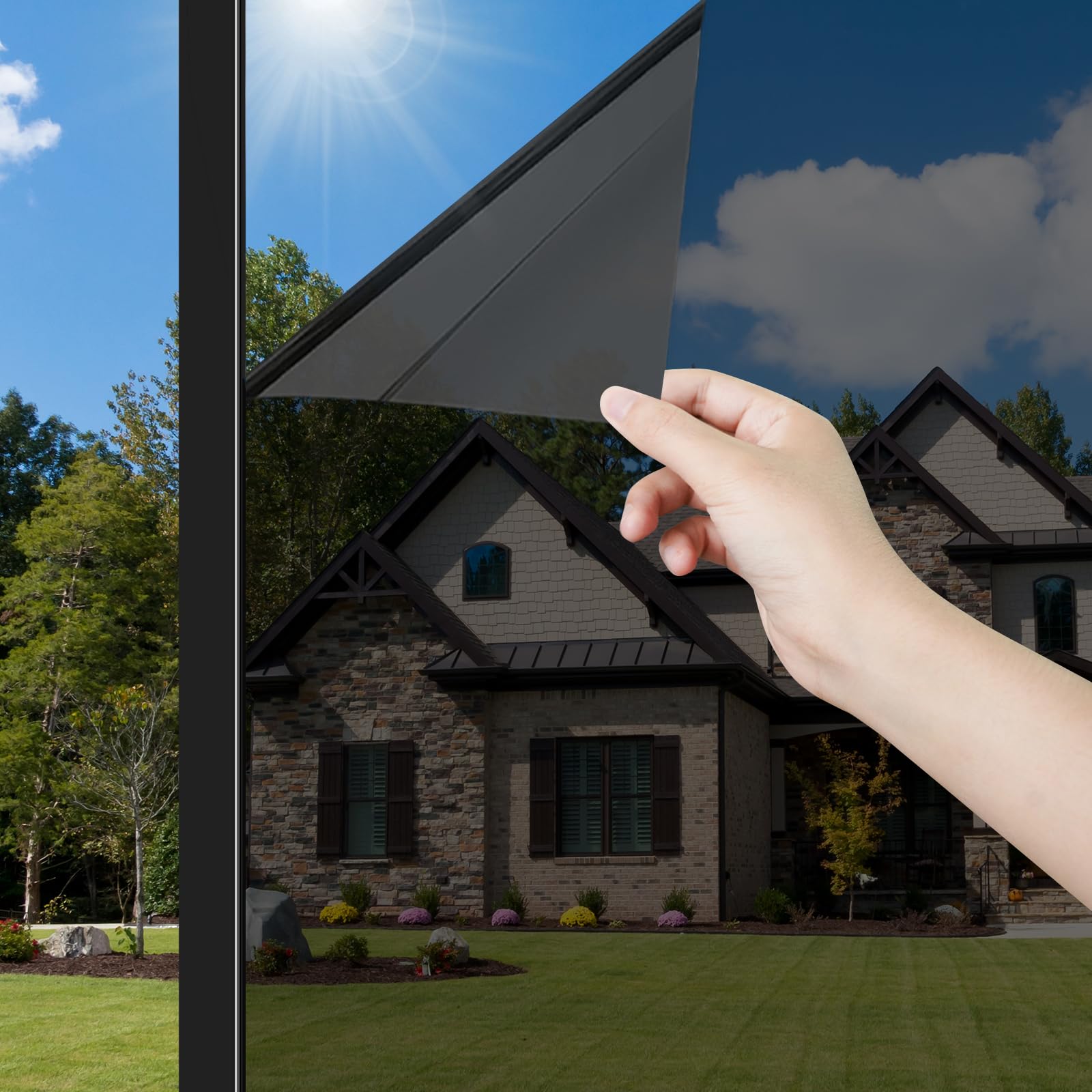 ConCus-T One Way Window Film Sun Blocking UV Window Films Blackout Window Tint Reflective Mirror Film Solar Film, Black, 60x400cm