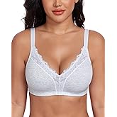 DotVol Women's Plus Size Lace V-Neckline Cotton Non Padded Wirefree Comfort Everyday Bra
