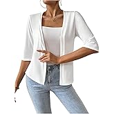 OYOANGLE Women's Open Front Light Cardigan Half Sleeve Bolero Jacket Office Work Casual Blazer Outerwear