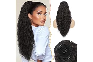 BARSDAR 22 Inch Long Curly Wavy Drawstring Ponytail Extension – Synthetic Comb Clip in Ponytail Hairpiece for Women, Volumino