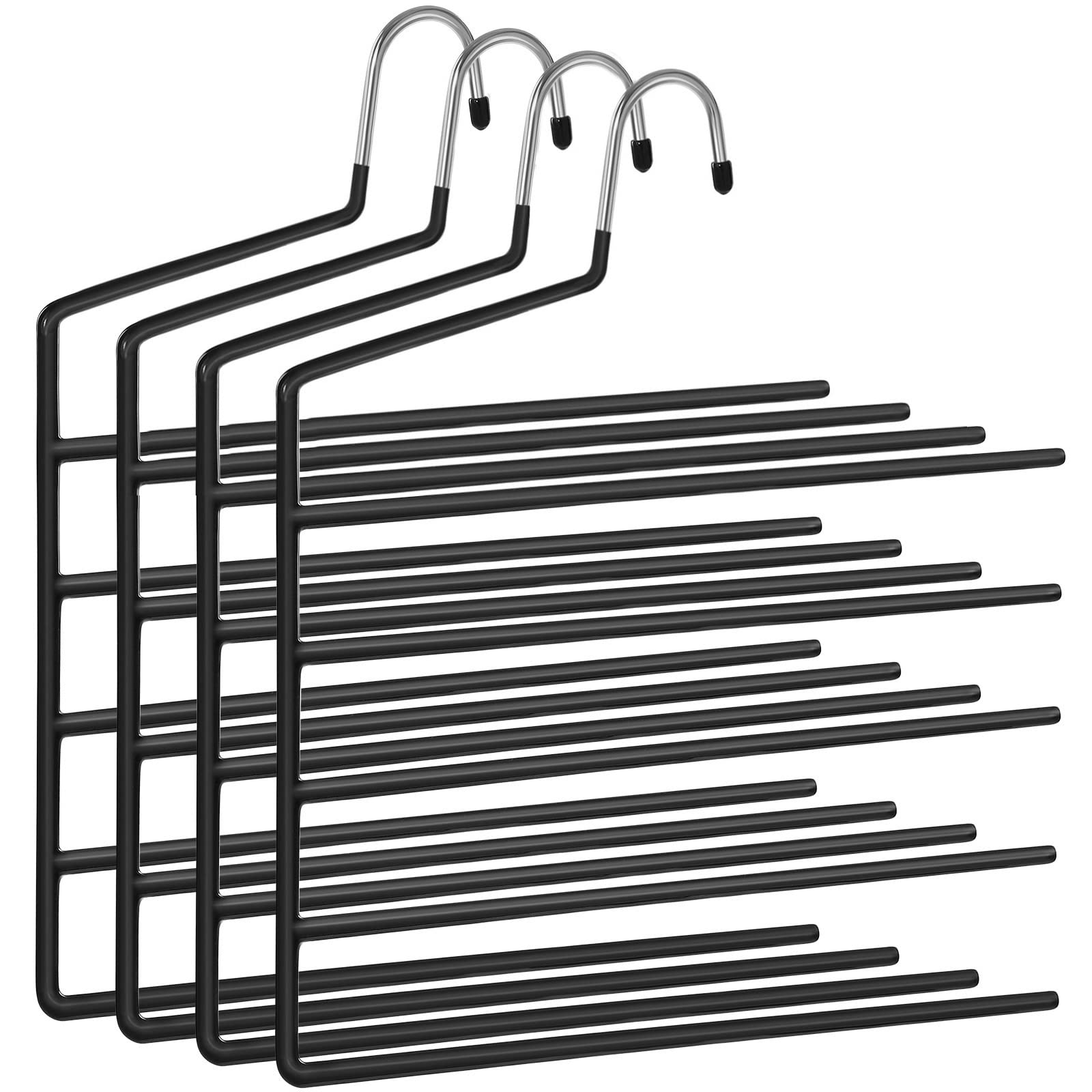SONGMICS Trousers Hangers, 5-Bar Clothes Hangers, Set of 4, Space-Saving, Open-Ended, Non-Slip Trousers Organisers for Jeans Towels Scarves, Black CRI034B02