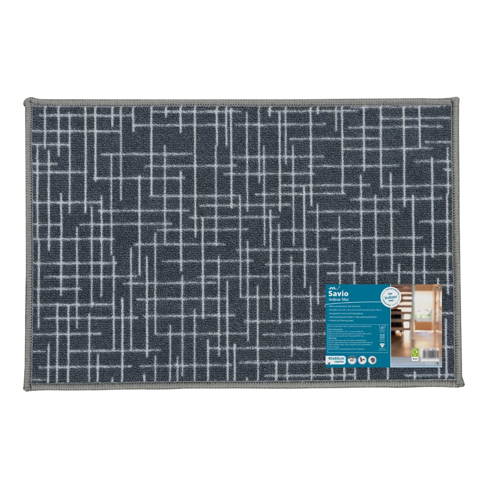 JVL Savio Machine Washable Door Mat, 40 x 60 cm, Grey, One Size, 01-137GY — image 1