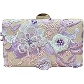QWINEE Women's Sequin Floral Embroidery Evening Beaded Clutch Bags Elegant Mini Crossbody Purses Wedding Party Bag