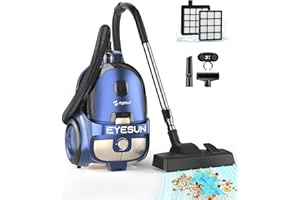 EYESUN Bagless Canister Vacuum Cleaner,1600W Powerful High-Suction Bagless Canister Vac with 4.5QT Dust Cup,Pop-N-Go Brush,HEPA Filter,Dual Motors&4 Cleaning Tools,Perfect for Low-Pile Carpets&Hard Floors