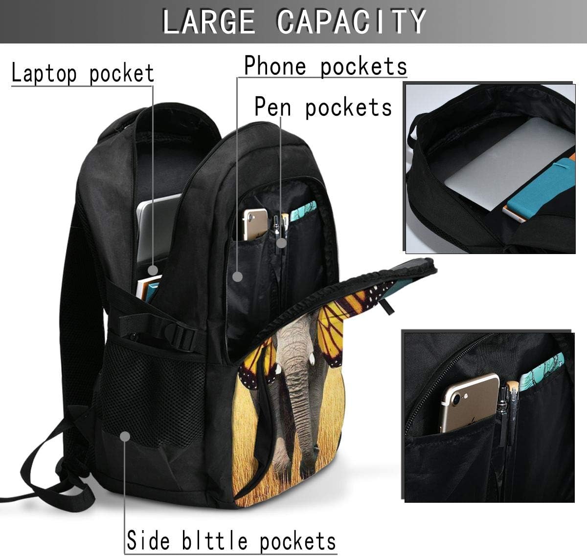 Backpacks Fashion Backpack for Girls Boys Elephant Butterfly Print Cute  School Bag Daypack with USB Charging Port foretadrenaline.com