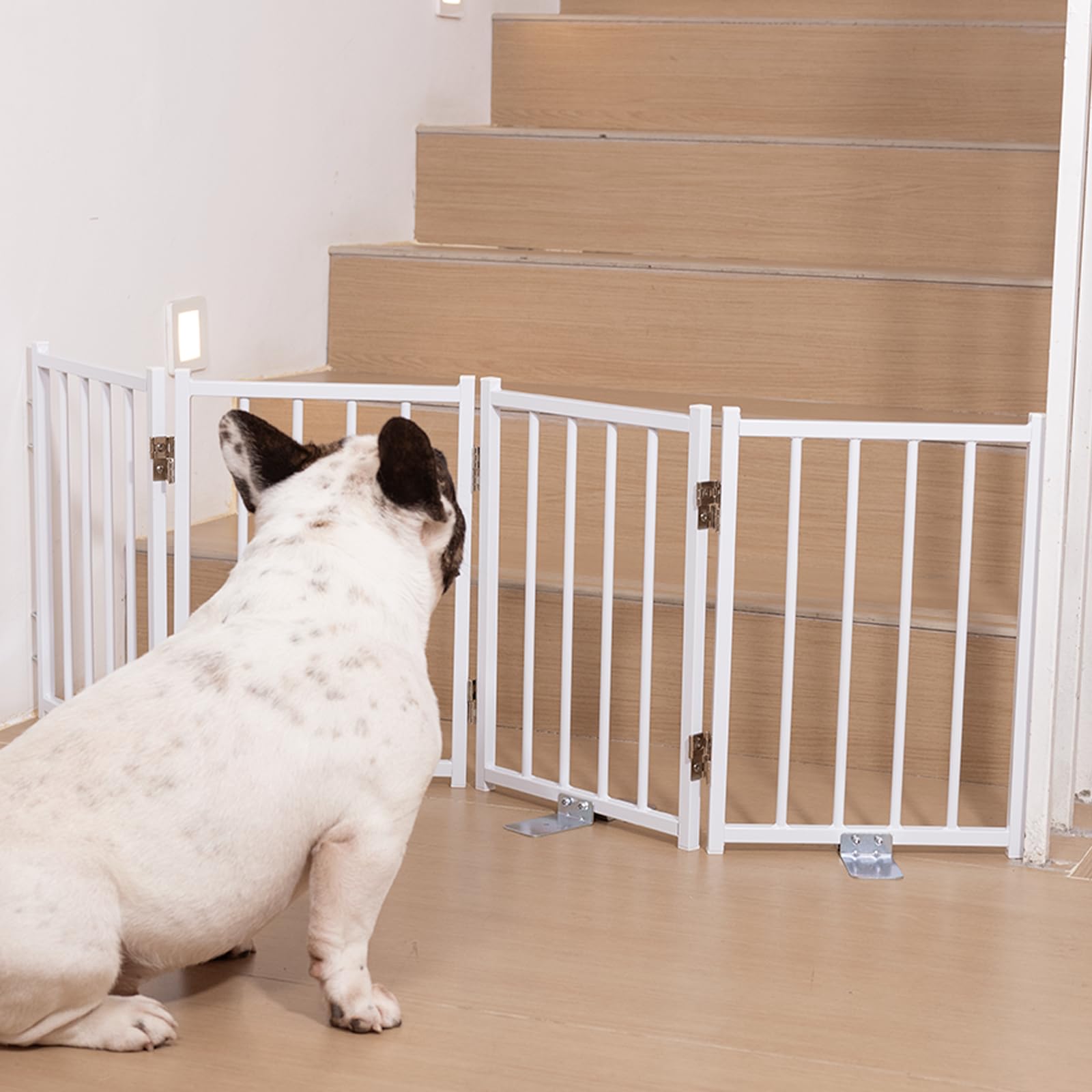 Photo 1 of No Pawblems Free Standing Short Dog Gate, 16.5'' Tall Foldable Dog Fence for Indoor & Outdoor, Up to 48 Inch Extra Wide Puppy Gate for Stairs, Hallways, Doorways, Deck, Yard (White, 4 Panels)