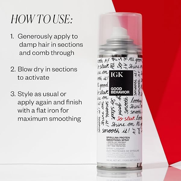 IGK GOOD BEHAVIOR SPIRULINA PROTEIN SMOOTHING SPRAY | FRIZZ CONTROL + HEAT PROTECTANT | VEGAN + CRUELTY FREE | 5.6 OZ