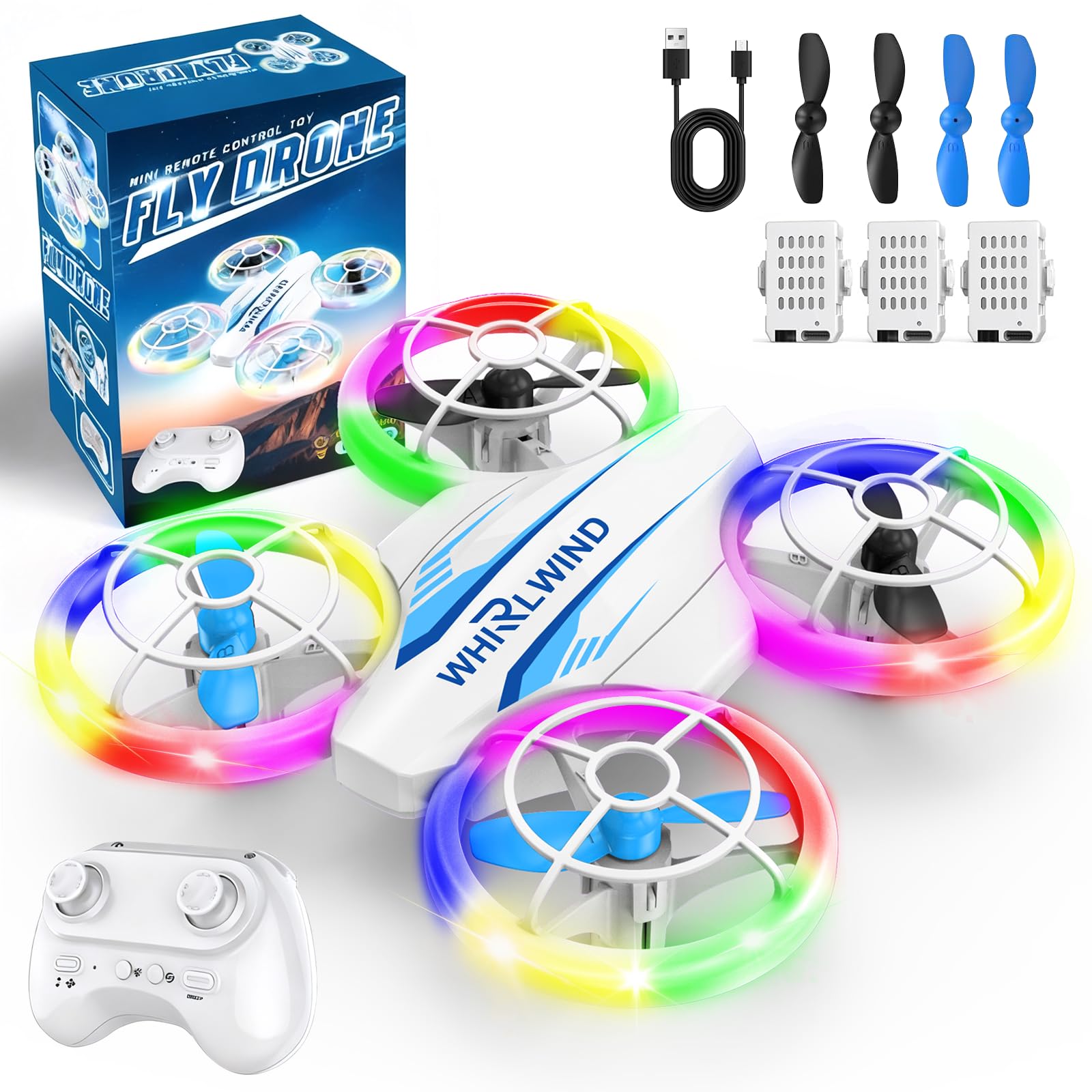 Mini Drone for Kids Toys, Kids Drone with 6 LED Light Modes, Mini Drone for 6-12+ Year Old Boys Girls, Hand Operated RC Quadcopter with 3 Batteries, 3D Flip, Best Toy Gifts for Boys and Girls (White)
