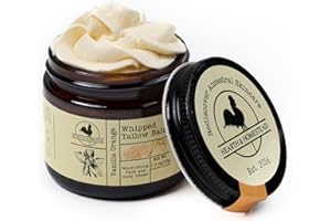 Hearth and Homestead: Handmade Whipped Tallow Balm (Vanilla Orange) - Organic Body Butter with Infused Olive Oil, for Eczema, Rosacea, Baby - 1.3 oz