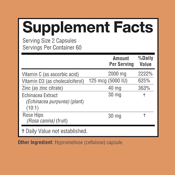 HAPPI MI NUTRITION VITAMIN C 2000MG, ZINC 40 MG, VITAMIN D3 5000 IU, ECHINACEA EXTRACT, ROSE HIP, IMMUNE SUPPORT FOR ADULTS & KIDS, IMMUNE BOOSTER,120 VEGAN CAPS, 60 DAY SUPPLY, NON GMO, NO FILLER