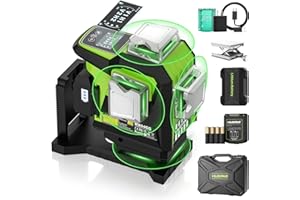 Huepar Professional Laser Level 360 Self-Leveling, 1/13" Accuracy, Green Laser Line with LCD Screen & Pulse Mode, Adjustable 