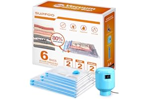SUPFOO Space Saver Vacuum Storage Bags with Electric Pump,6 Pack(2 Jumbo/2 Large/2 Medium) Double Zip Seal,Vacuum Seal Bags Fit Clothes,Comforters,Blankets,Mattress,Duvets,Pillows,Travel